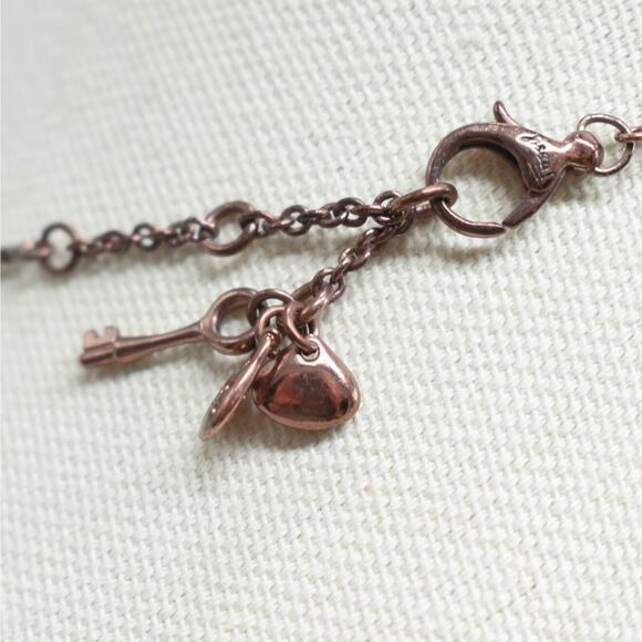 Fossil copper box chain necklace w/ sparkly blue rhinestone ball cluster pendant - Picture 5 of 5